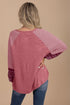 Contrast Print Striped Raglan Crew Neck Loose Long Sleeve Top